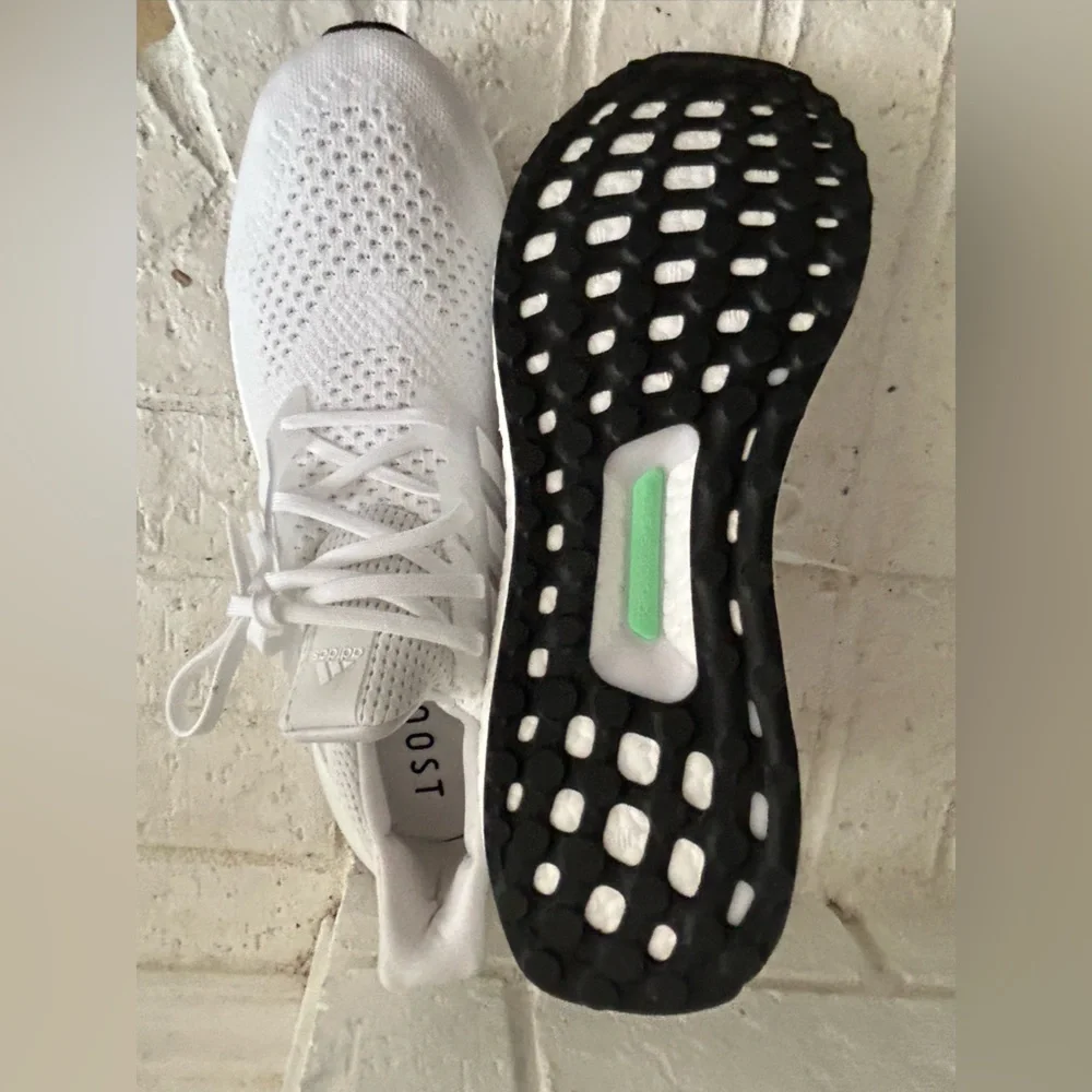 adidas White Knit Running Sneakers with Boost Midsole